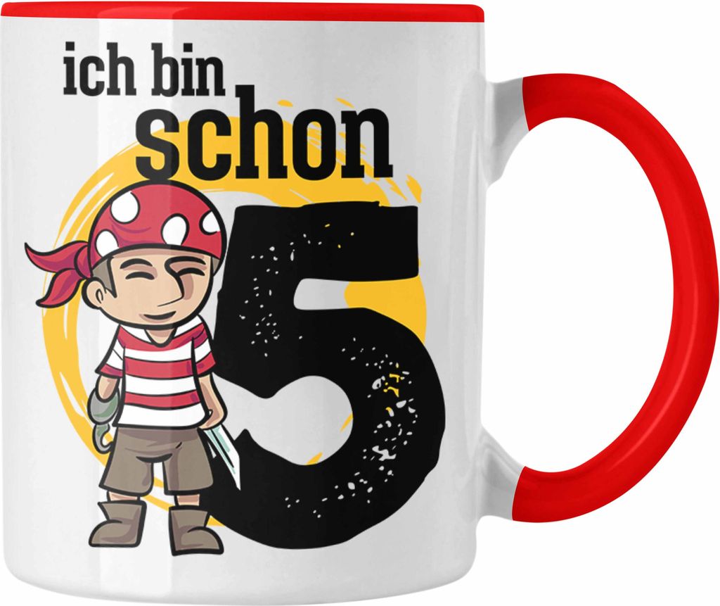 Trendation - 5ter Geburtstag Geschenkidee für Jungs Piraten-Tasse zum 5. Geburtstag (Rot)