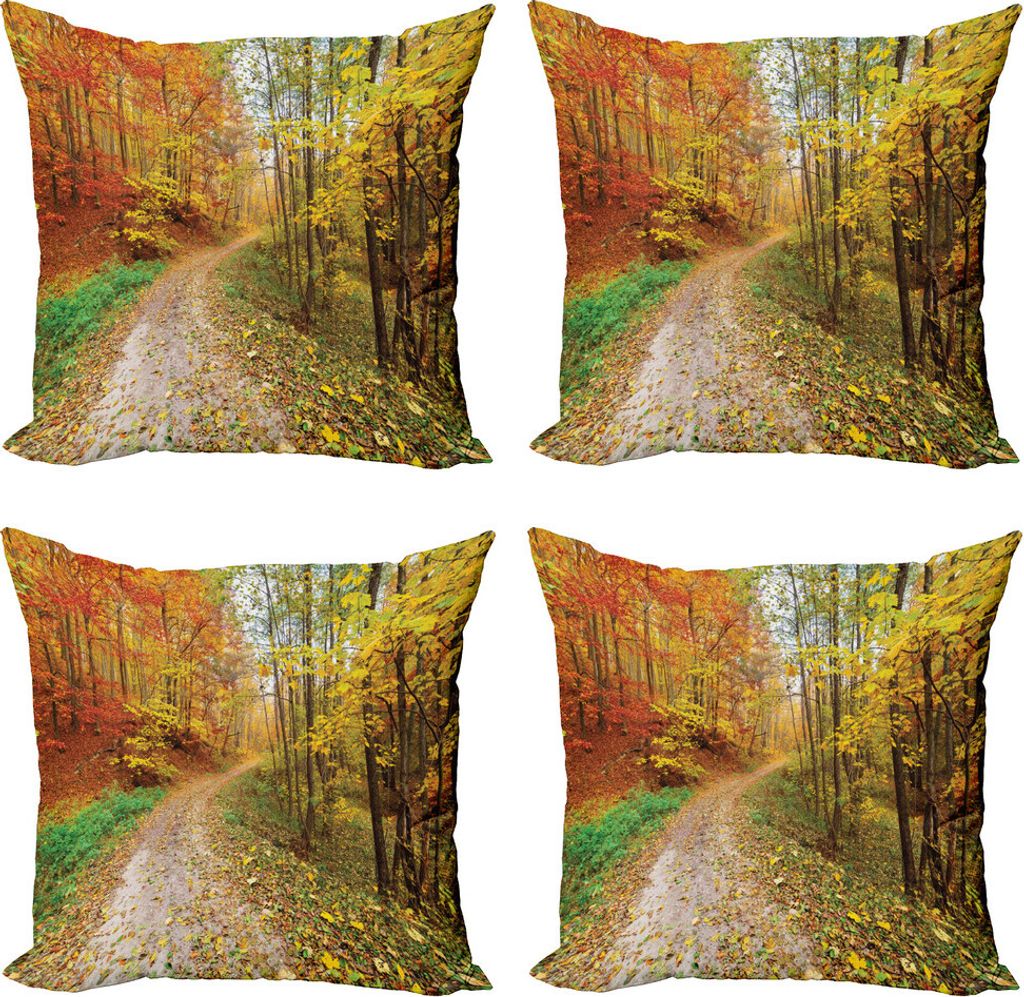ABAKUHAUS Fallen Kissenbezug Set (4 Stück), Bunte Herbstlandschaft, Moderner Doppelseitiger Digitaldruck, 50 cm x 50 cm, grüne Vermilion