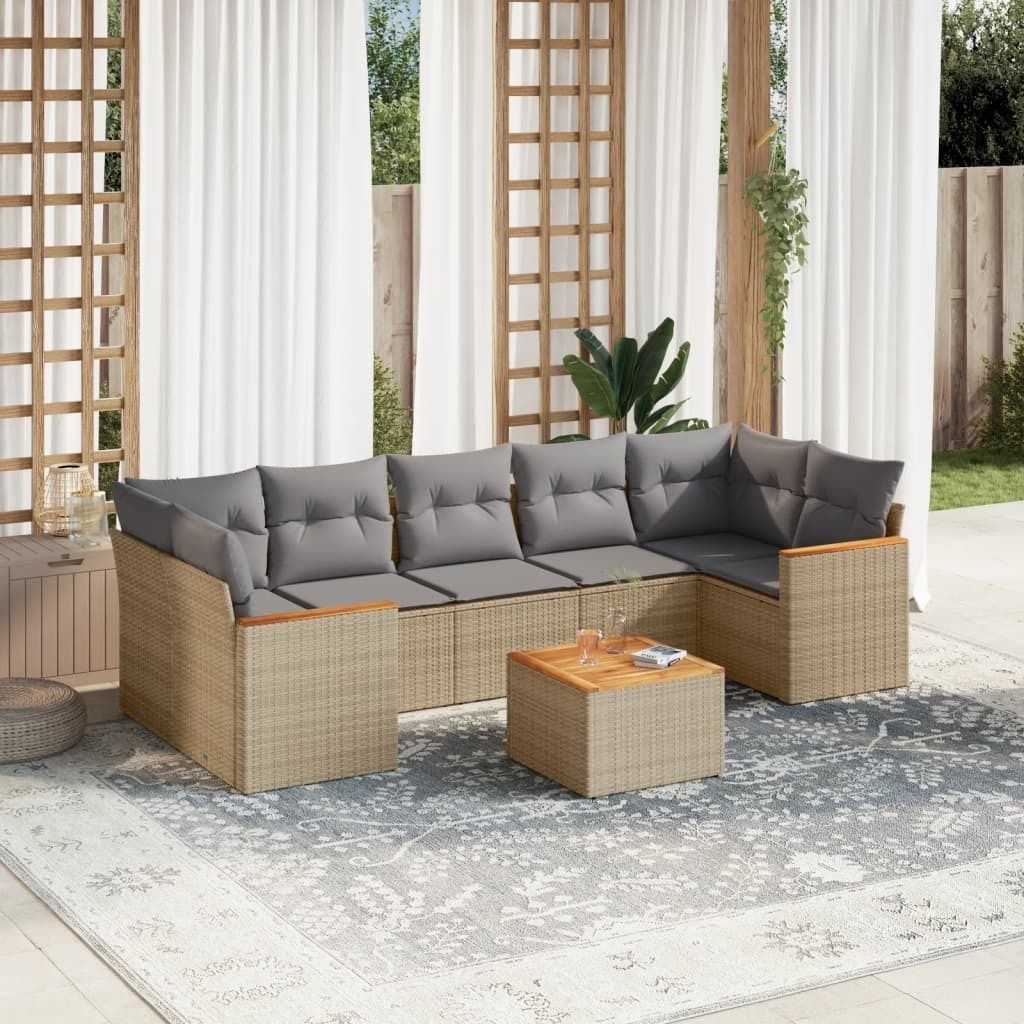 Design 8-tlg. Garten-Sofagarnitur mit Kissen Beige Poly Rattan, Gartenmöbel-Sets 2024 Neu