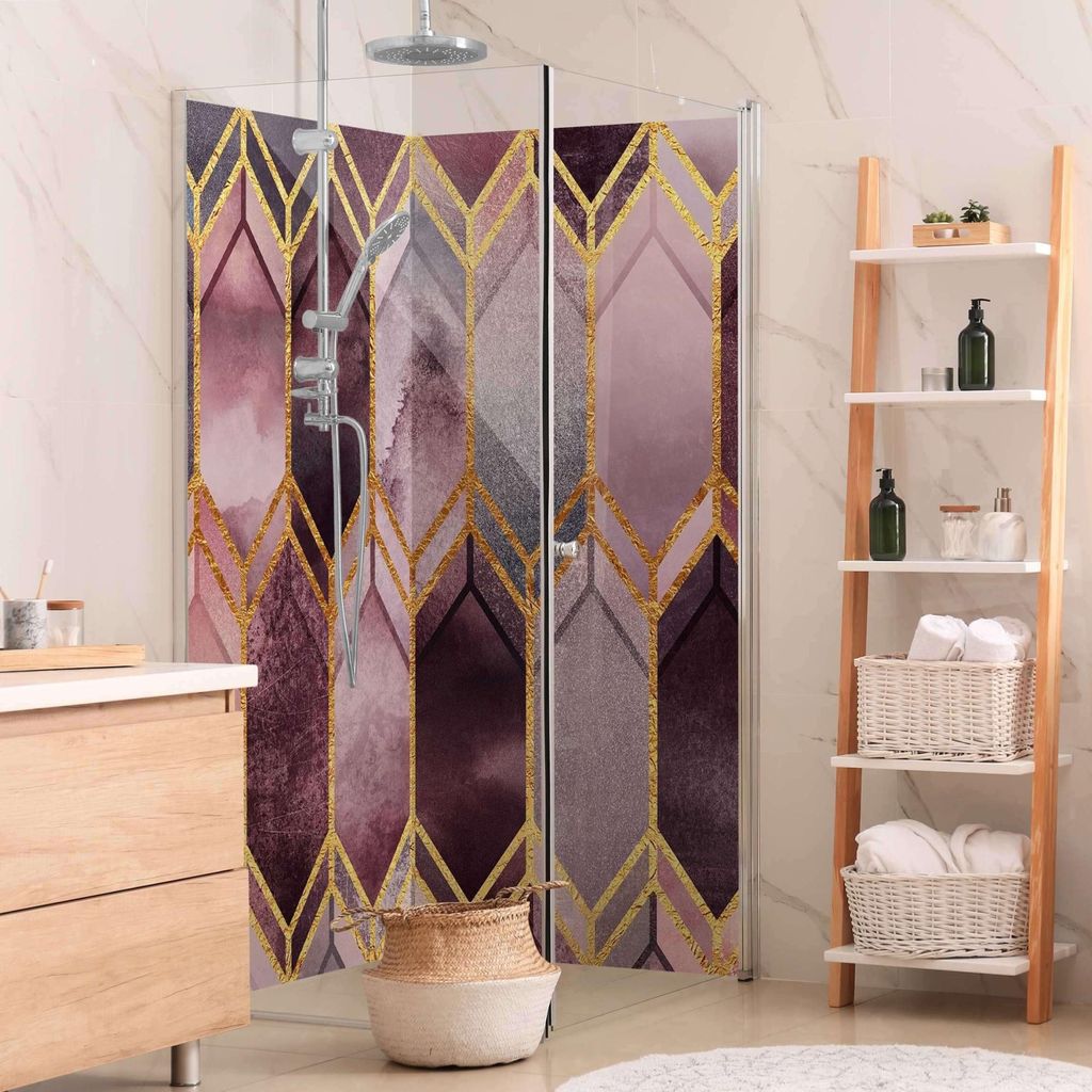 Duschrückwand Muster selbstklebend - 0.61 mm Wandpaneel wasserfest Geometrisch rosa Aquarell Abstrakt Badrückwand fugenlos Premium matt 100x190 cm