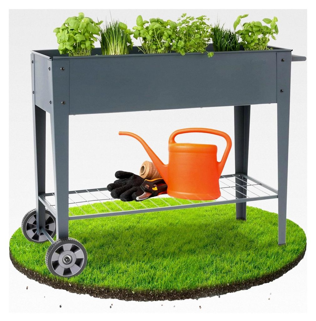 Hochbeet mit Rädern und Ablage 108 x 51 x 80 cm | Frühbeet Kräuterbeet Blumenkasten für Garten und Terrasse