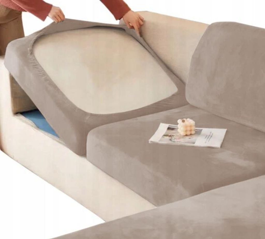 Sofa Sitzkissenbezug - Beige - 95-135cm - Stretch Husse - Produktbild 