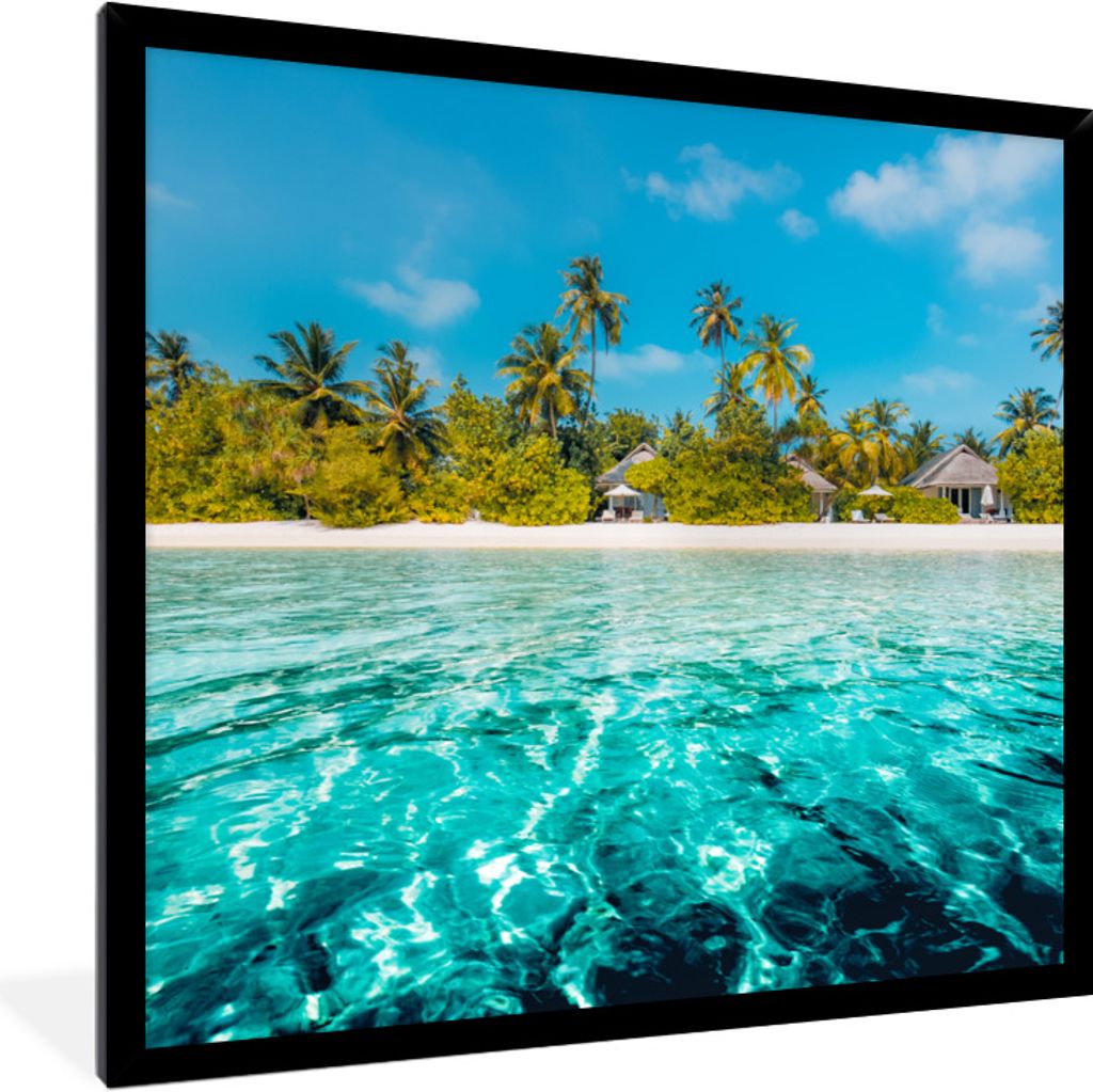 MuchoWow Gerahmtes Poster Strand - Palmen - Meer 40x40 cm - Poster mit Schwarzem Bilderrahmen Wandposter Rahmen Foto Bilder - Mit Rahmen - Wandde...