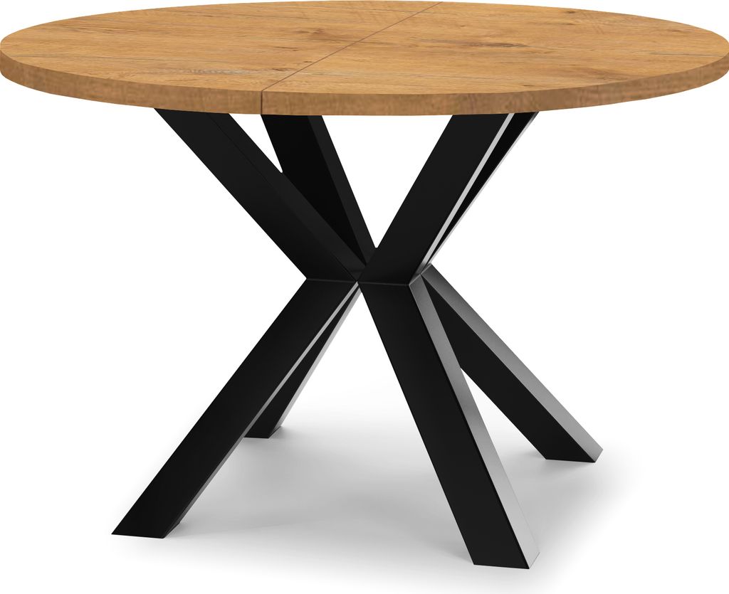 Runder Ausziehbarer Tisch für Esszimmer RAL mit Holzbeinen, Loft-Stil, Industriel, Durchmesser: 90 / 190 cm, Farbe: Eiche Lancelot / Schwarz