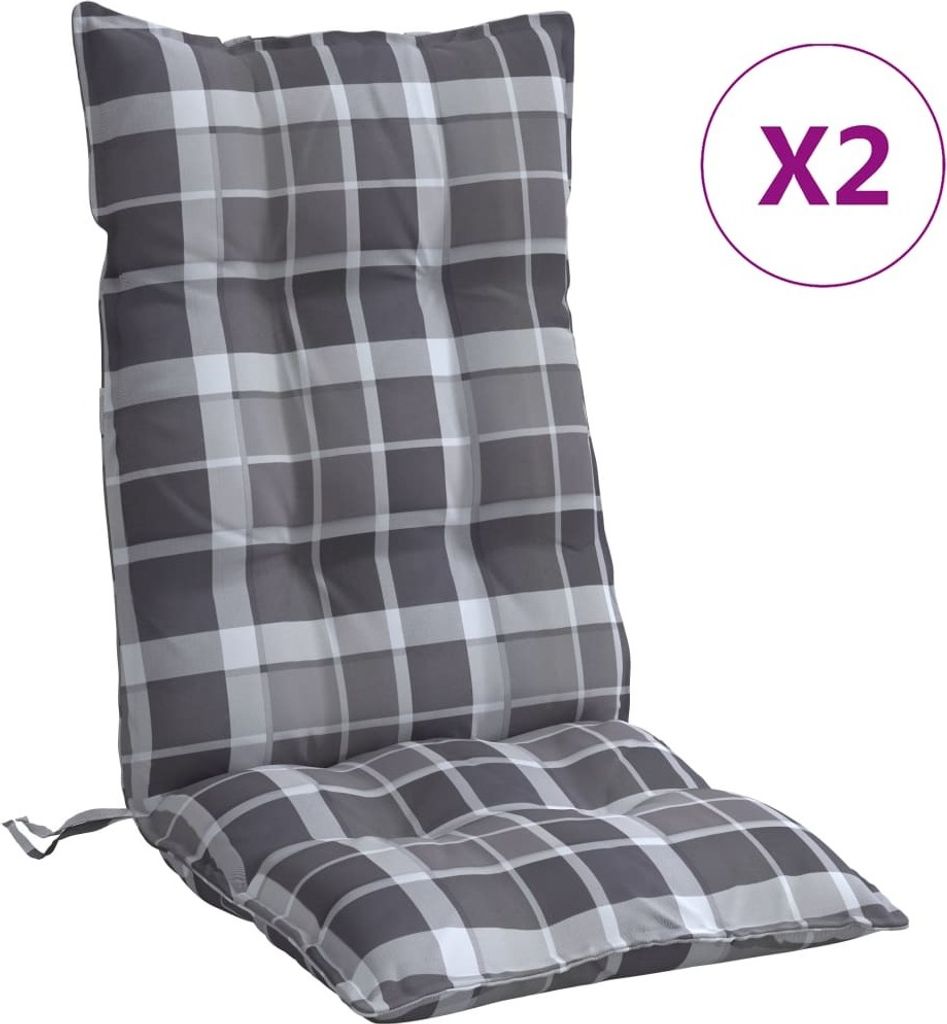 vidaXL Hochlehner-Auflagen 2 Stk. Grau Karomuster Oxford-Gewebe