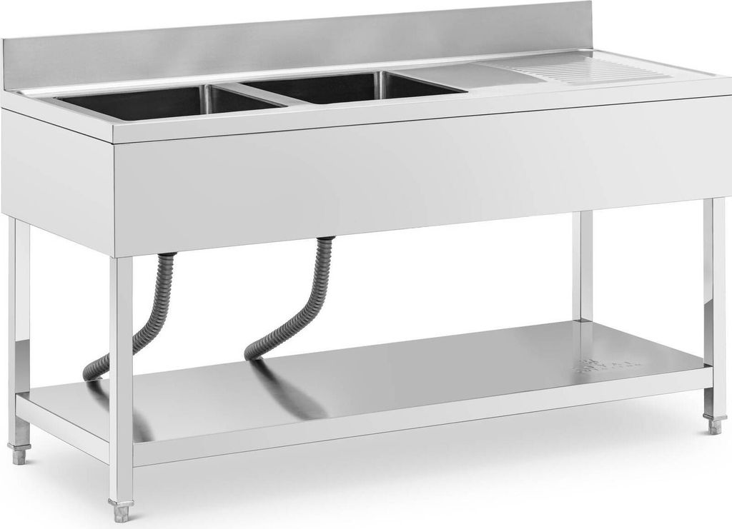 Expondo Royal Catering Spültisch - 2 Becken - Edelstahl - 160 x 60 cm -