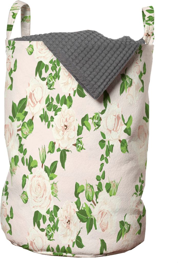 ABAKUHAUS Blumen Wäschesack, Pastell Einfache Rose Blumen, Wäschekorb mit Griffen Kordelzugverschluss für Waschsalons, 33 cm breit x 49 cm hoch,...