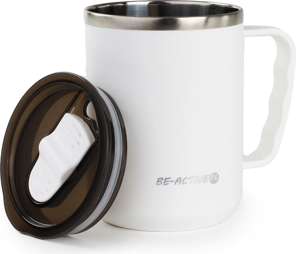 Thermobecher Mit Henkel aus Edelstahl 450 ml Becher für Kaffee und Tee unterwegs Weiß