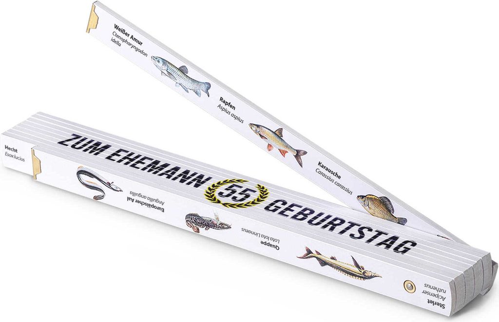 Geschenk für den Ehemann-Angler: bedruckter 2 m Zollstock Petri Heil, 30 Fischfotos dabei