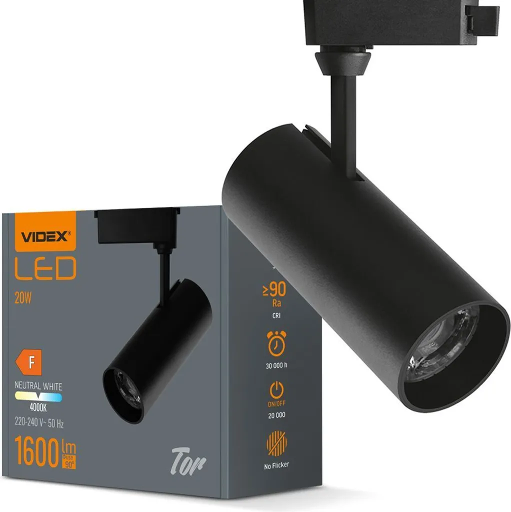 Luminaire sur rail LED VIDEX TOR 20W Noir orientable pour boutique