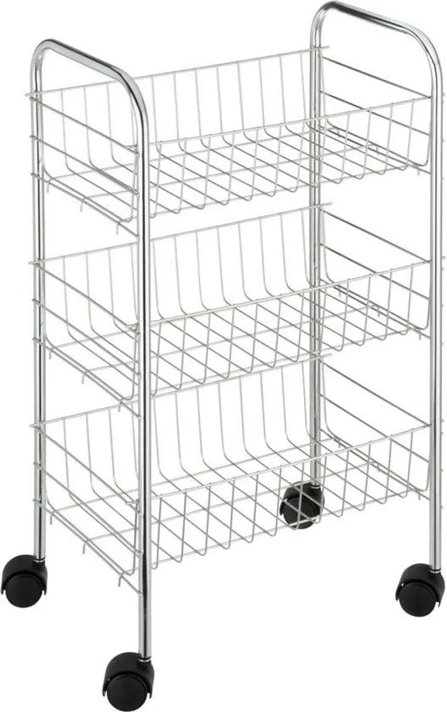 Chariot de rangement 3 niveaux chromé robuste 38x63x25 cm gain de place