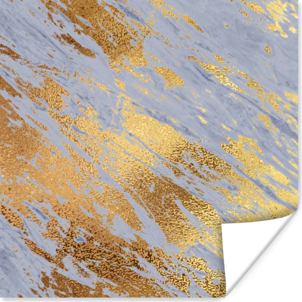 MuchoWow Poster Marmor - Gold - Blau 100x100 cm - Babyzimmer