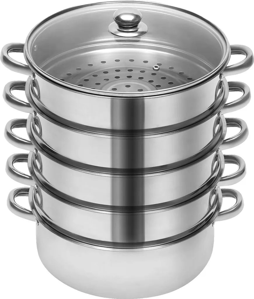 Vaporiera, diametro 32 cm, 5 livelli, carico massimo 15 kg per livello, acciaio inossidabile, lavabile in lavastoviglie
