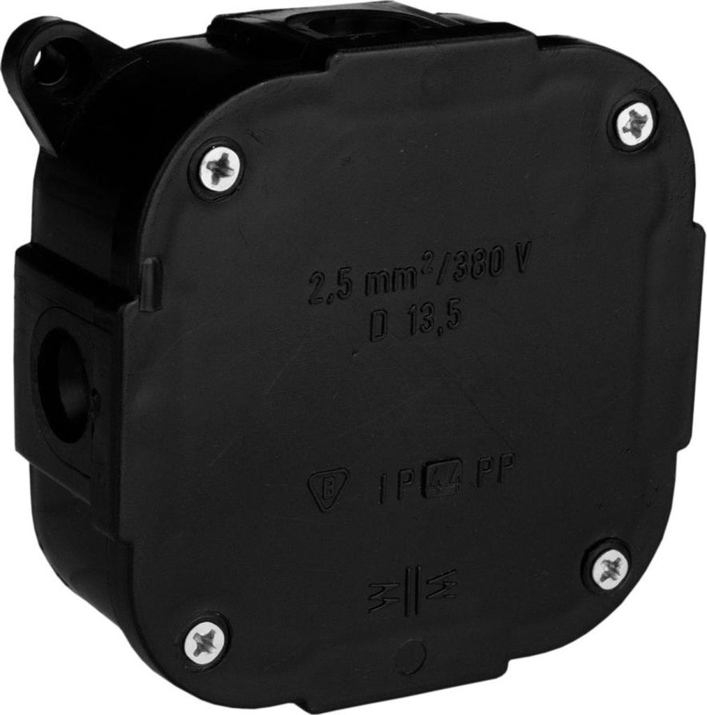 Abzweigkasten Aufputz-Feuchtraum 074-55 Verbindungsdose mit Klemmen Abzweigdose schwarz 88x88x40 mm Viplast 3948