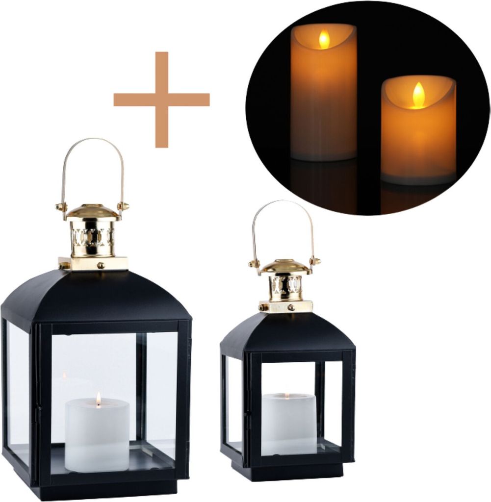 Marrakesch 2er Set LED Laterne Windlicht 33cm | Laternen mit LED-Kerze Batterie betrieben und mit Timer Funktion | Gartenlaterne für Draußen Eili...
