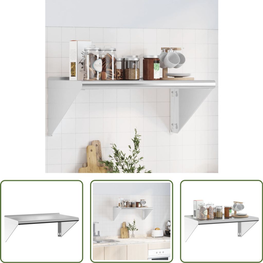 The Living Store Wandregal 75x45x31 cm Silbern Edelstahl