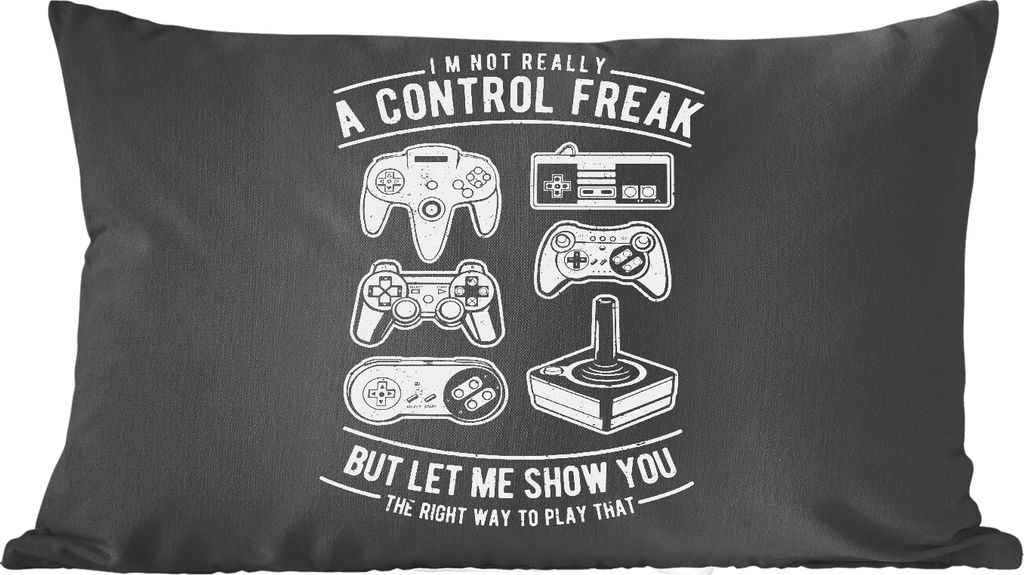 MuchoWow Zierkissen Sofakissen Wohnzimmer Dekokissen 50x30 cm Mancave - Controller - Schwarz - Weiß - Vintage - Wohnzimmerdekoration - Polster m...