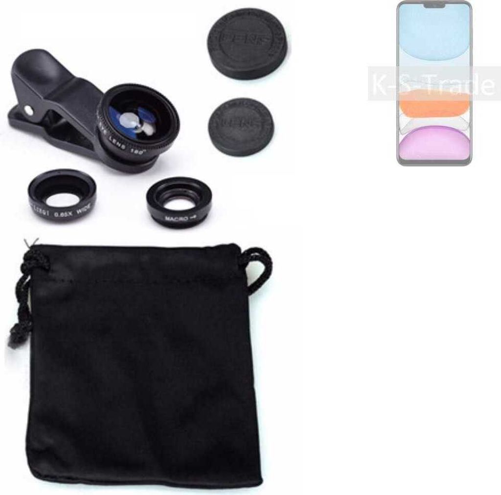 K-S-Trade Smartphone Kamera Linsen Set Kompatibel mit Meizu M10S 3in1 Clip-On Kamera Adapter Macro Weitwinkel FishEye Fischauge Objektiv Linse