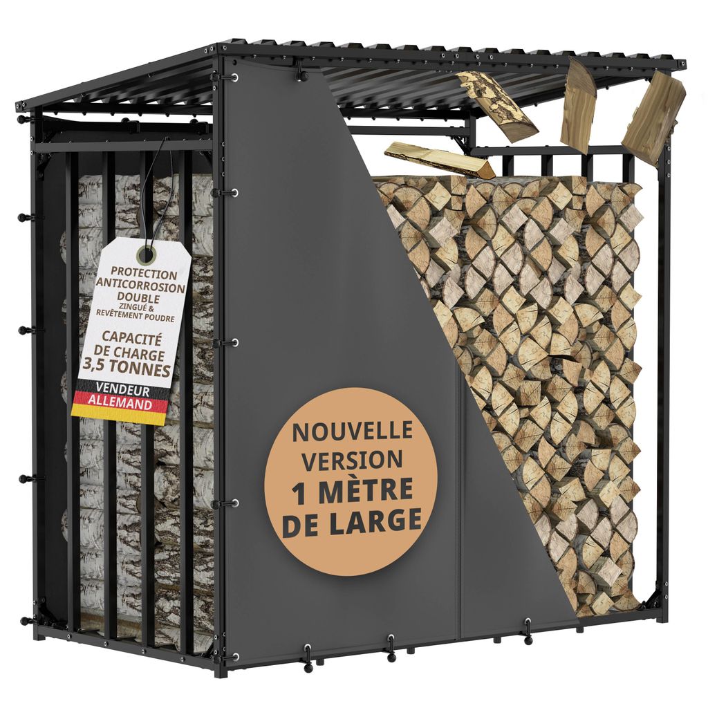 Abri à bois métallique avec toit et bâche 185x185x105cm Image du produit 