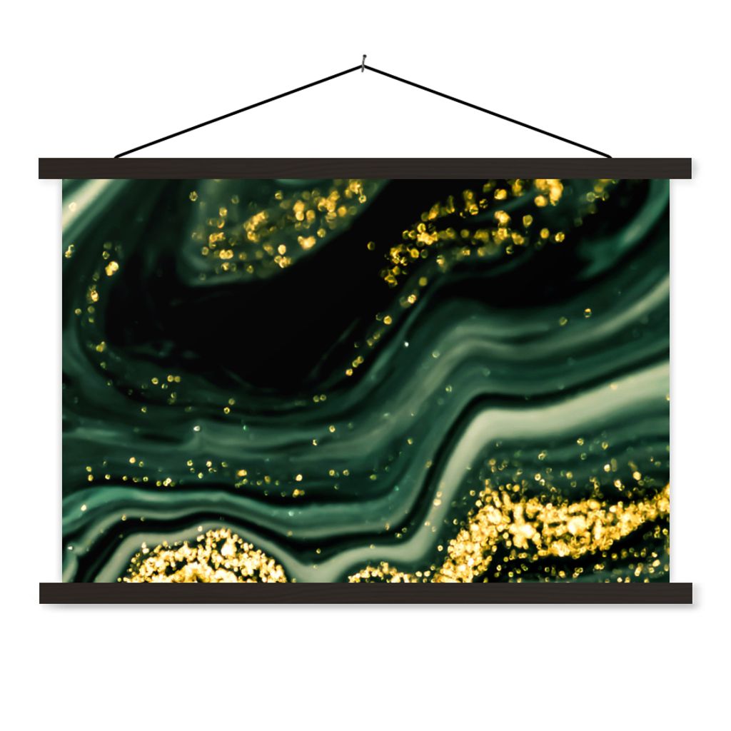 MuchoWow Textilposter Marmor - Gold - Glitter - Grün - Marmoroptik - Luxus 150x100 cm mit schwarzem Rahmen - Schlafzimmer