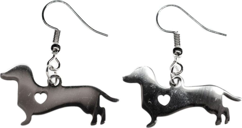 Dackel Hund mit Herz Ohrringe Ohrring Miniblings Hänger Hunde Teckel Edelstahl