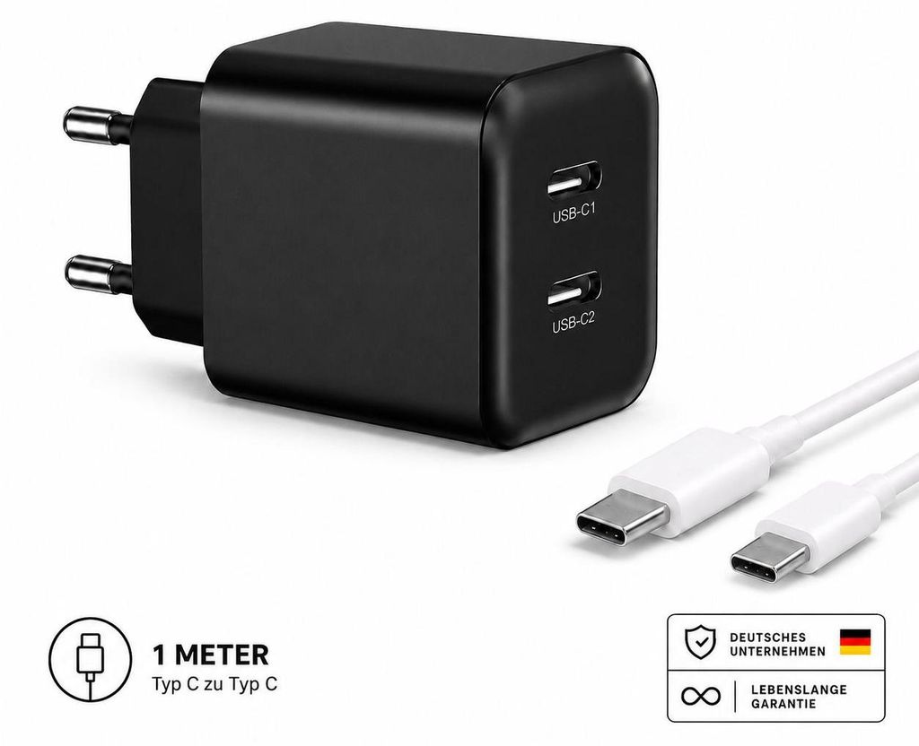 35W USB-C Schnellladegerät mit 2 USB-C Anschlüssen – Produktbild 