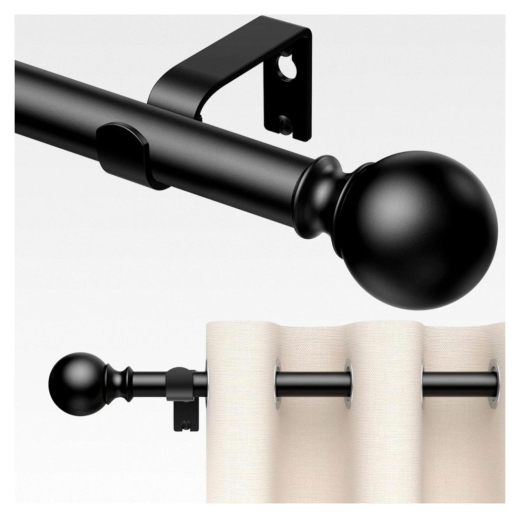 Gardinenstange, 500 cm, verstellbare Länge, strapazierfähig, dekorative Endstücke, Durchmesser 2,2 cm, Schwarz