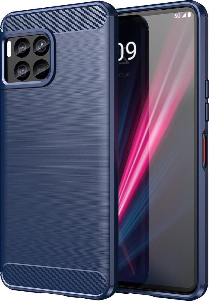 Hülle für T-Mobile REVVL 7 Pro Carbon-Faser Weich TPU Silikon Stoßfest Handyhülle Blau