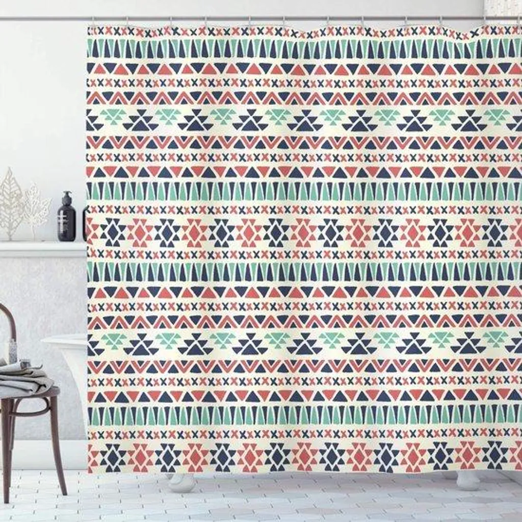 Ensemble rideau de douche bleu nuit et vert d'eau en tissu 175x200 cm