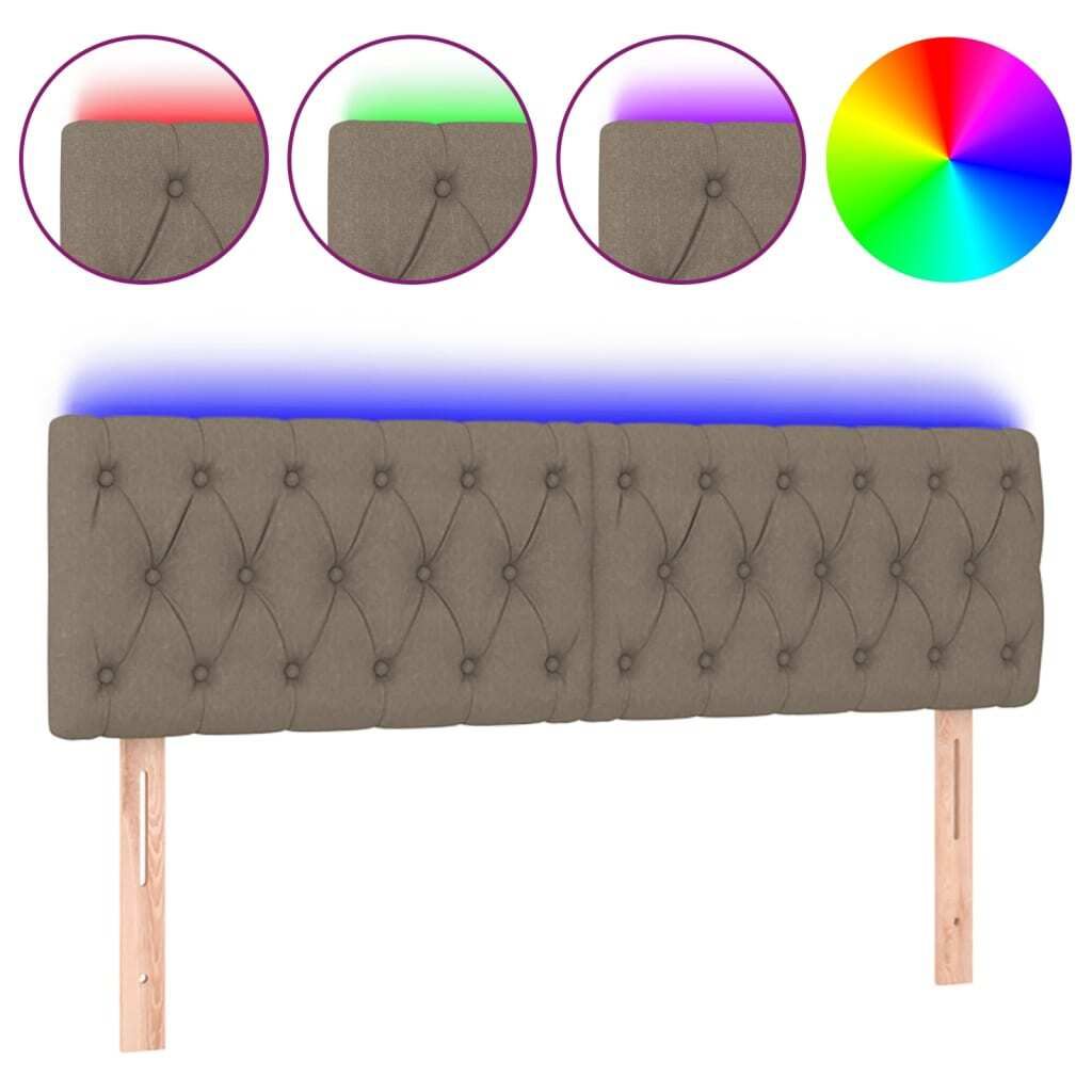 vidaXL LED Kopfteil Taupe 144x7x78/88 cm Stoff