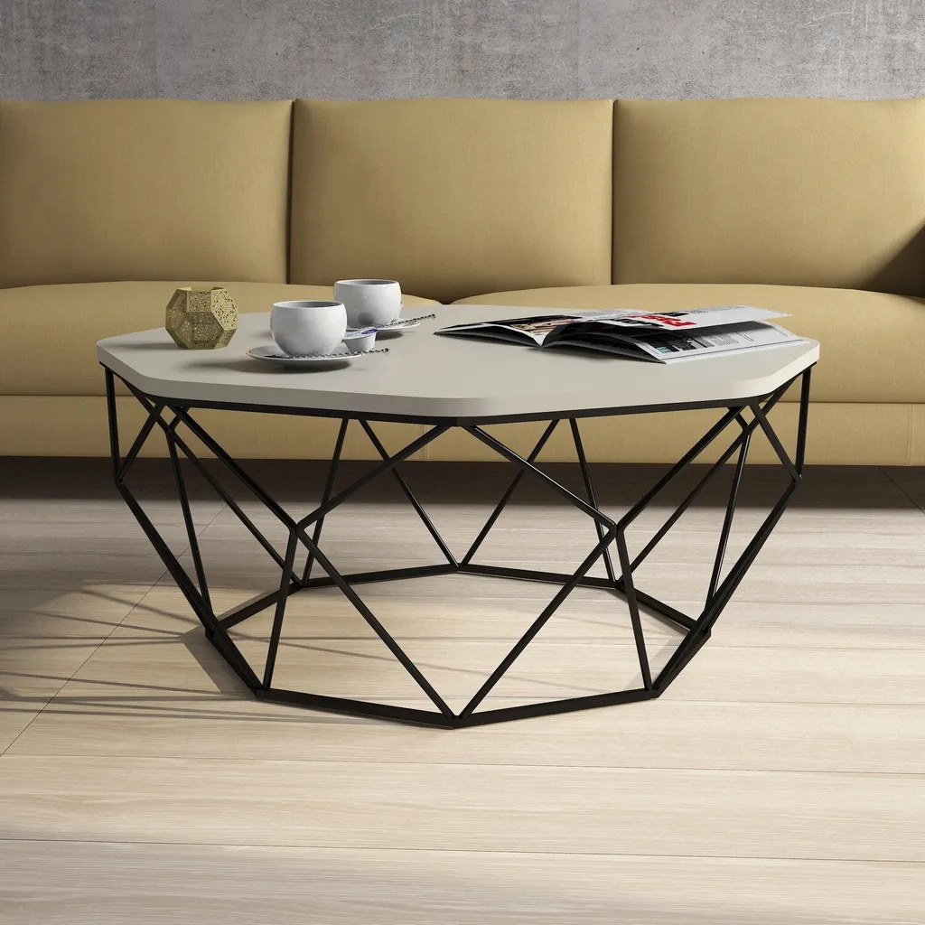Table Basse en Mélaminé Durable Crème Diamond, Surface Anti-Rayures - 2