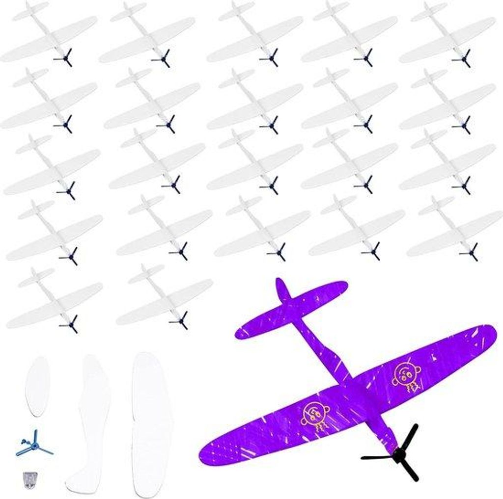 Kunstflugzeuge zum Malen - Spaß für Kinder - Weißes Schaumflugzeug - Geschenkidee für Kinderfeiern - 19x19cm