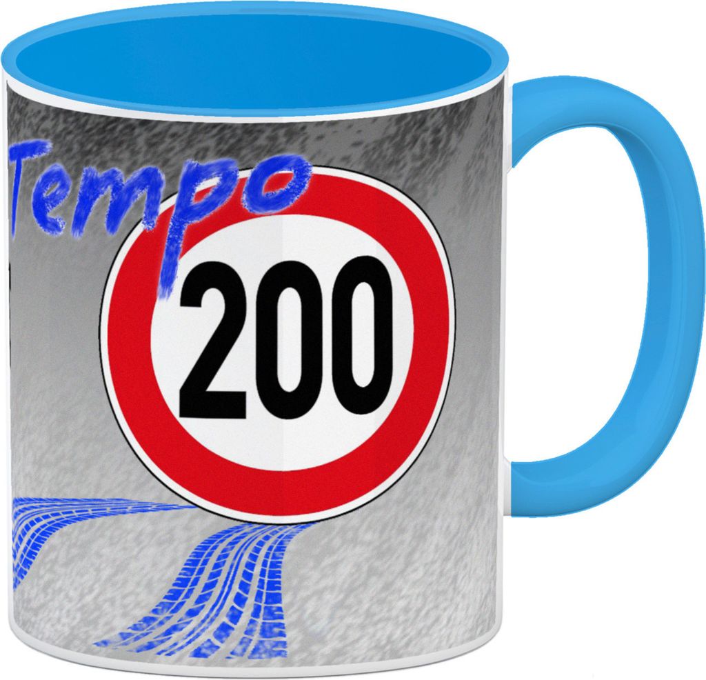 Kaffeebecher Hellblau gegen Tempolimit - für 200 km/h bei Nässe auf Autobahn
