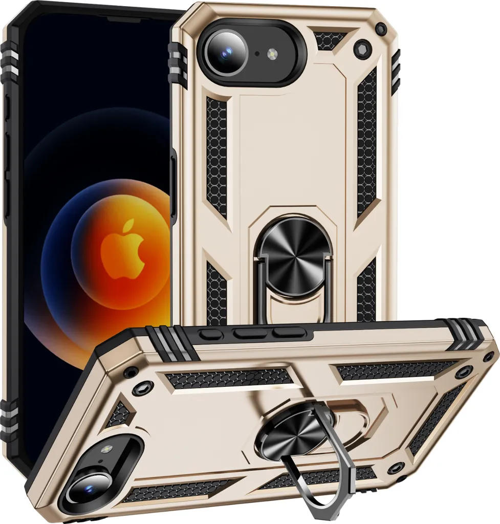 Cover iPhone 16e Antiurto Militare: Custodia con Ring Holder Oro