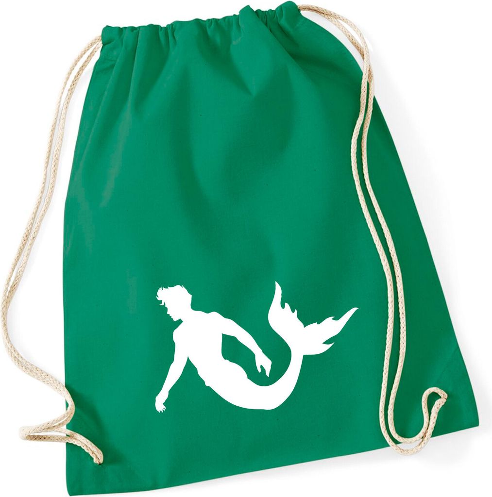 Huuraa Turnbeutel Meermann Silhouette 12 Liter Kelly Green Baumwolle Rucksack Geschenkidee