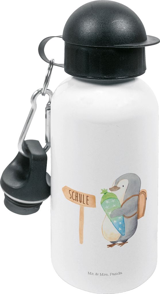 Mr. & Mrs. Panda Wasserflasche Pinguin Schultüte - Weiß - Geschenk, Einschulung, Trinkflasche Kindergarten, Kinder, Erster Schultag, Schulranzen,...