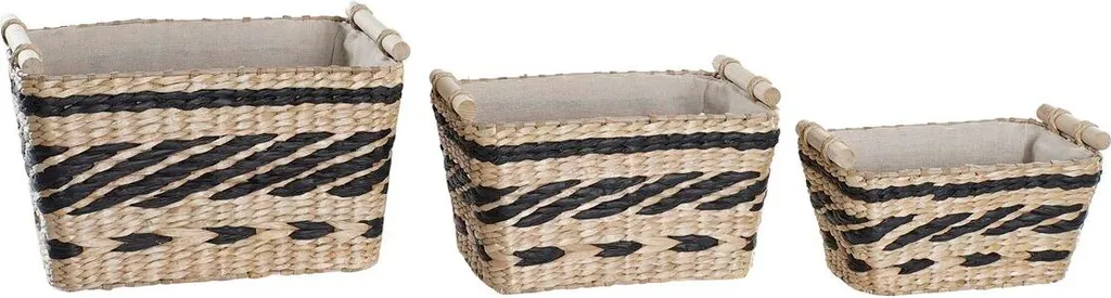 Lot 3 paniers rectangulaires 38x26x24 cm en fibre tressée Gris Naturel