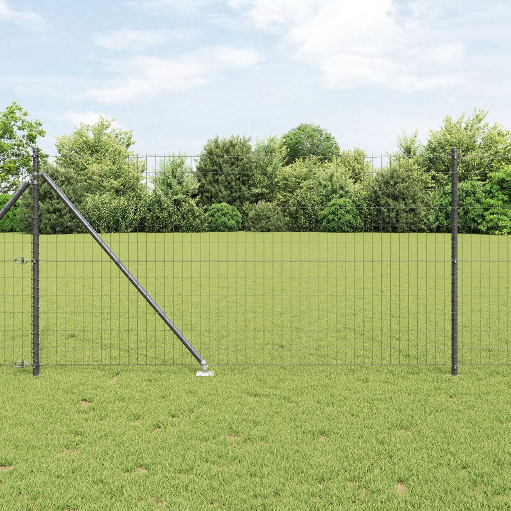 Euro Zaun mit 13 Spike-Posts 1x25 m Verzinkter Stahl Grau, Drahtzäune DesignMöbel Neu