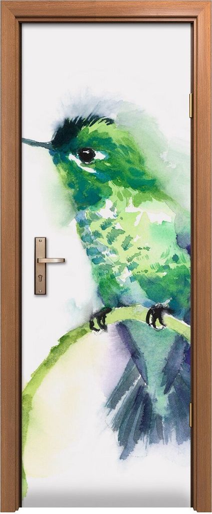 Türposter 70x200 cm Türaufkleber Türtapete Türfolie Klebefolie Kunst Aquarell Grüner Vogel Kolibri