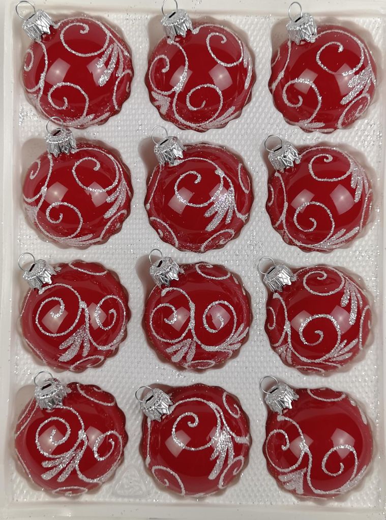 12 tlg. Glas-Weihnachtskugeln Set in Hochglanz Modern Rot Produktbild 