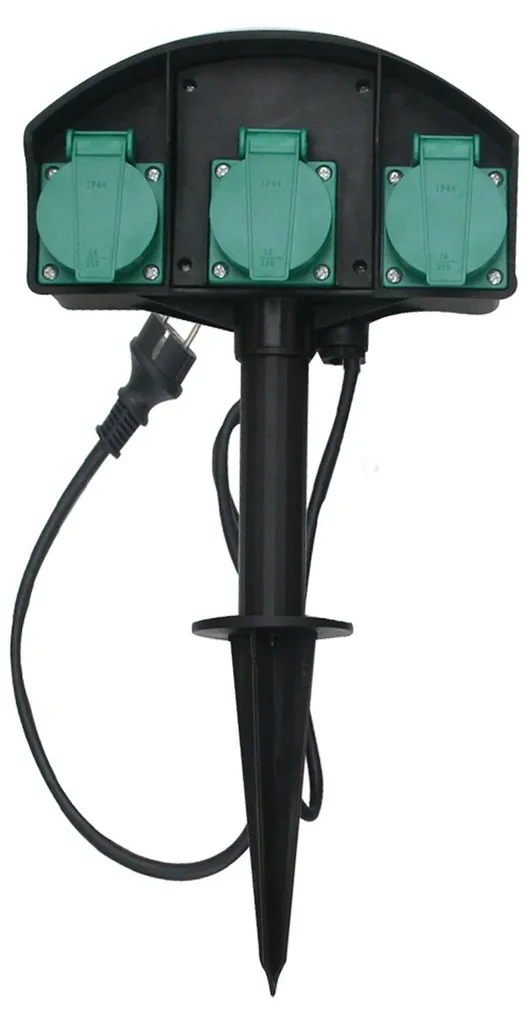 Bloc multiprise extérieur de jardin sur piquet avec 4 socles IP44