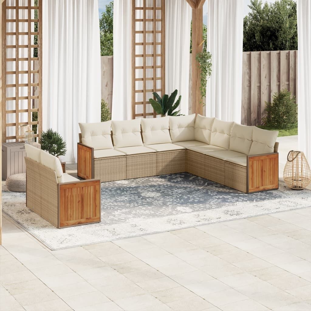 9-tlg. Garten-Sofagarnitur mit Kissen Beige Poly Rattan 3260182
