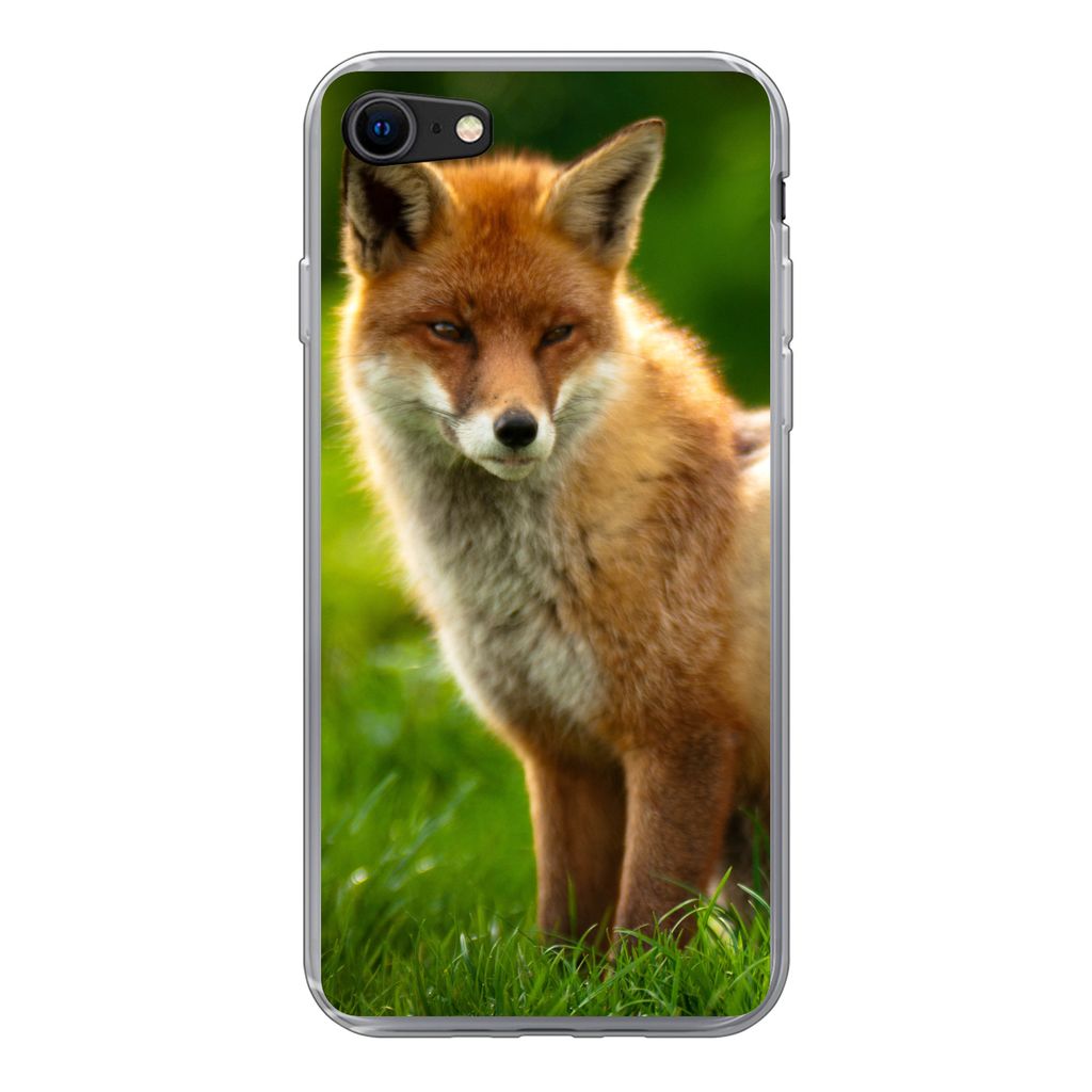 MuchoWow Handyhülle Schutzhülle Hülle für iPhone 7 Fuchs - Licht - Gras Silikon Softcase Handy Hülle - Kartenhalter
