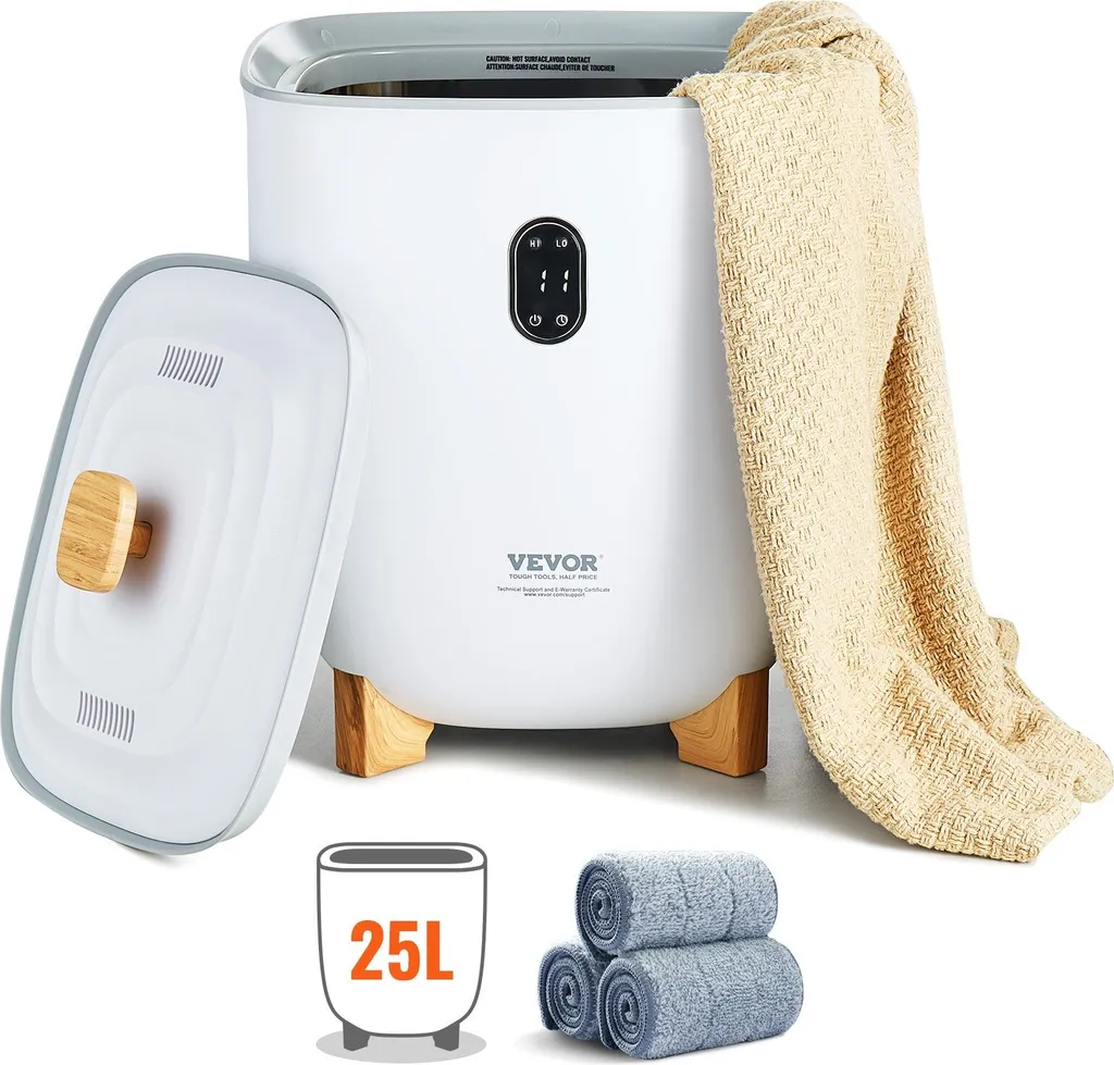Scaldasalviette 25L Secchio Schermo LED Cestello per asciugamani sotto timer Bianco