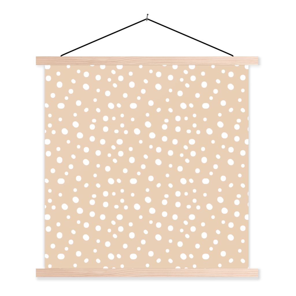 MuchoWow Textilposter Design - Punkte - Beige 40x40 cm mit holzfarbenen Rahmen - Posterleiste