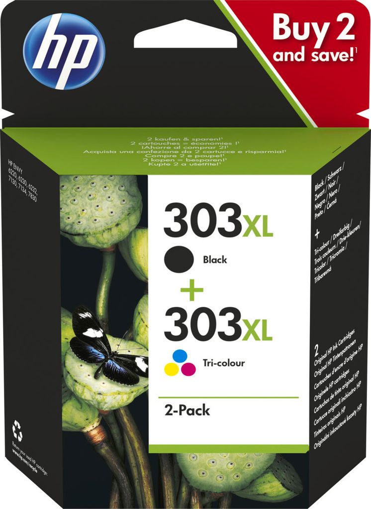 HP Confezione da 2 cartucce di inchiostro nero/in tricromia Immagine del prodotto 