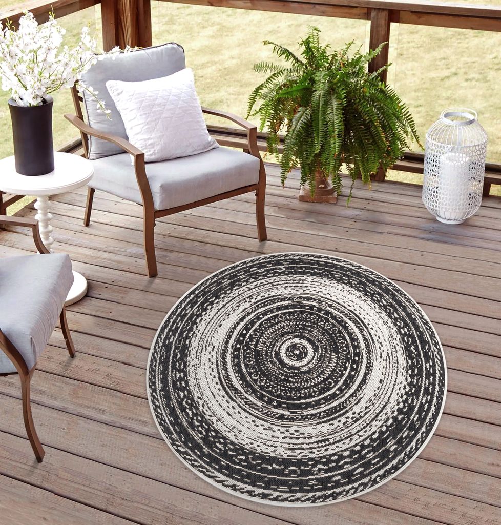 Rikmani robuster Outdoor Teppich rund Wetterfest, UV-beständig für Balkon, Terasse, für Küche, Esszimmerteppich