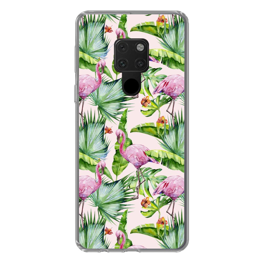 MuchoWow Handyhülle Schutzhülle Hülle für Huawei P40 Lite Flamingo - Pflanzen - Muster Silikon Softcase Handy Hülle - Handy