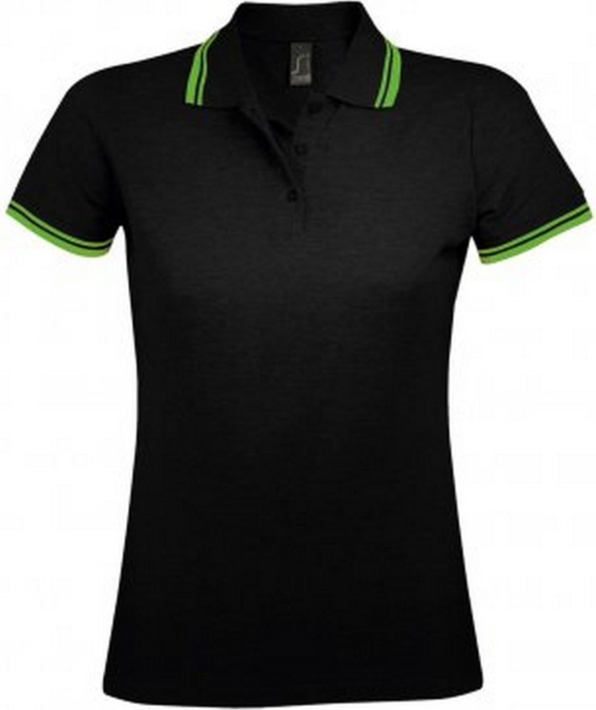 SOLS Damen Pasadena Pique Polo-Shirt, kurzärmlig PC2432 (2XL) (Schwarz/Limette)