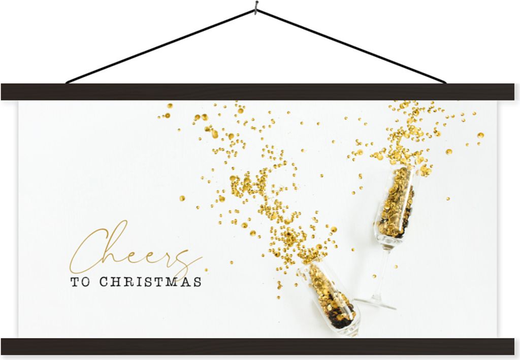 MuchoWow Textilposter Winter - Gold - Zitat 90x45 cm mit schwarzem Rahmen - Klemmleisten